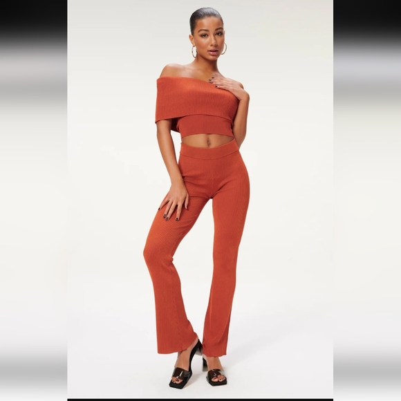 Good American Plaited Rib Flare Pants Size 2XL Red Clay - Picture 1 of 8